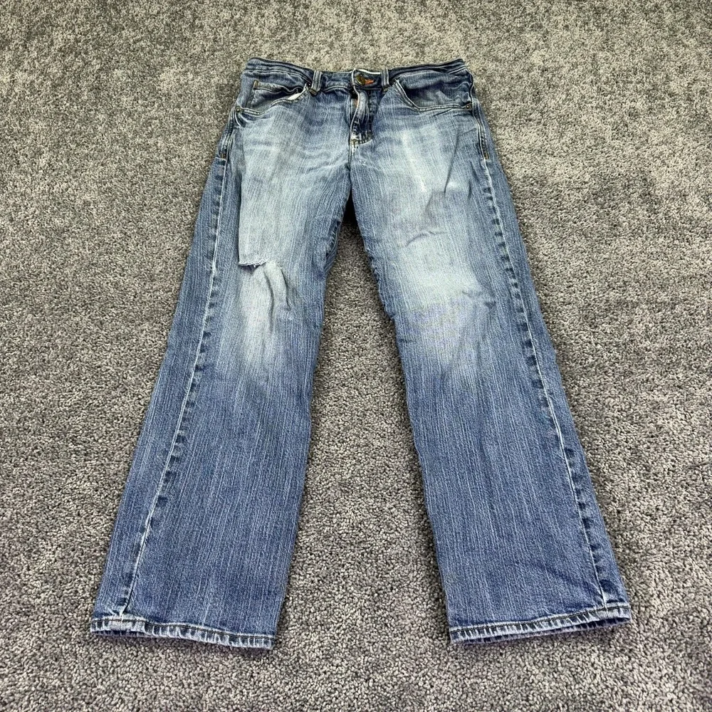 Lee L342 Modern Series Jeans Mens 32x30 Blue Straight Distressed Denim Workwear